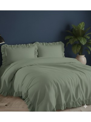 ETEHOMETEX %100 Doğal Pamuk Tek Kişilik Fırfırlı Nevresim Seti 160x220 cm YEŞİL 8696474232068